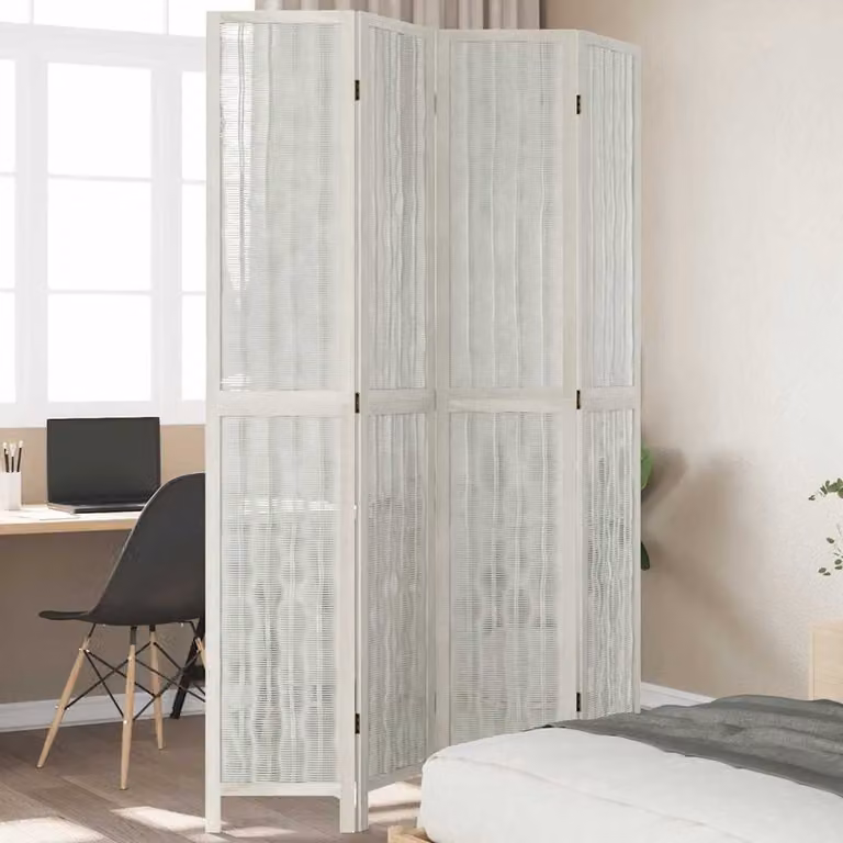 Divisorio Ambienti vidaXL a 4 Pannelli in Legno Massello di Paulownia Bianco H: 220 cm, L: 145 cm, P: 220 cm