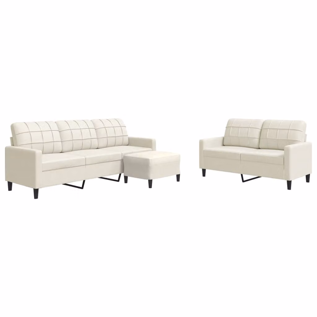 Set di Divani 3 pz con Cuscini Crema in Velluto