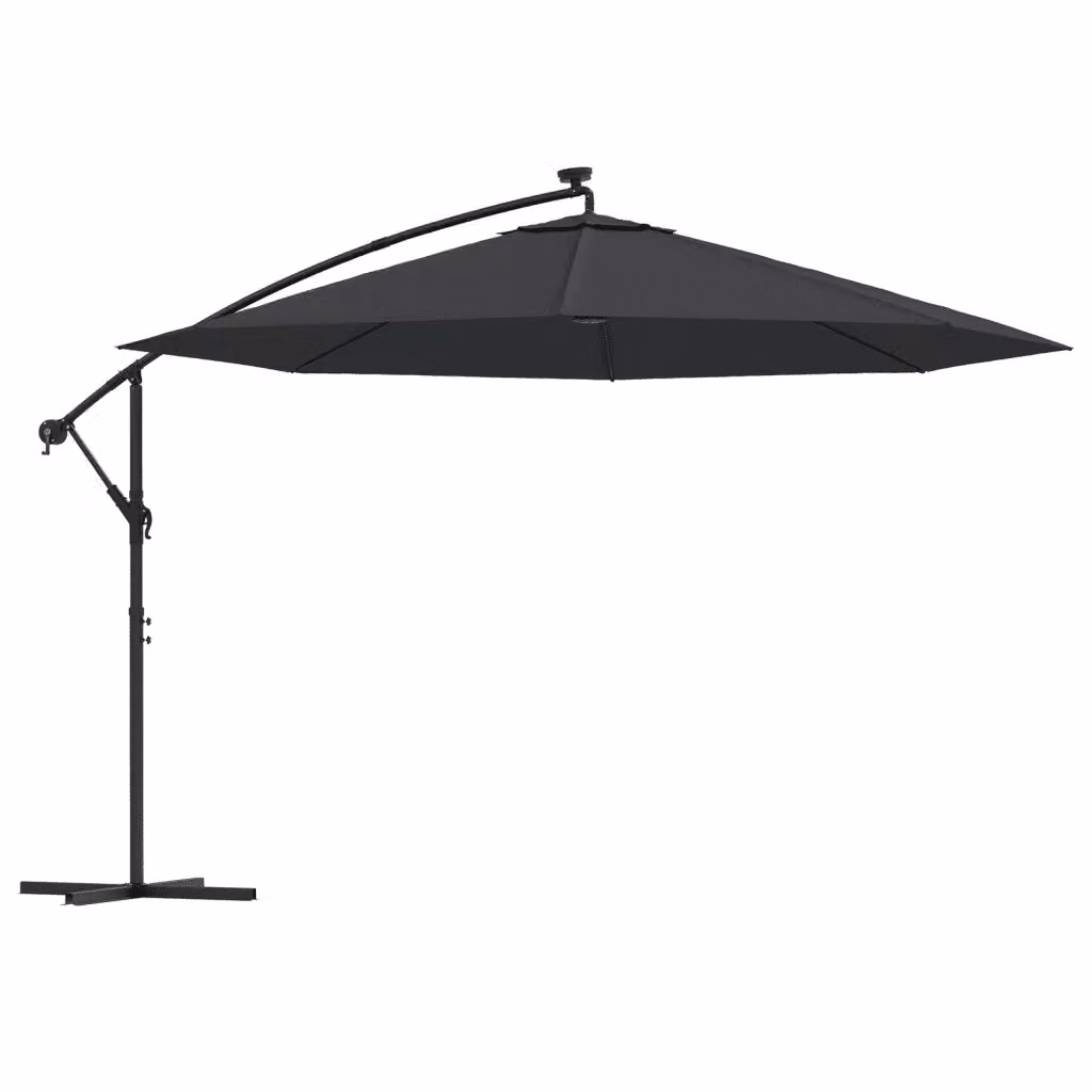 Ombrellone a Sbalzo MERCATOXL con Luci a LED Nero in Poliestere e Acciaio 350 cm – 2