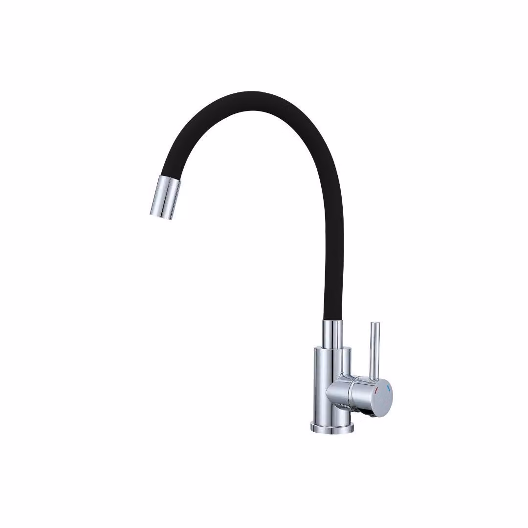 Rubinetto da cucina VBChome con doccetta flessibile in silicone nero – Rubinetto flessibile con miscelatore monocomando per lavello – Rubinetteria con dettagli cromati