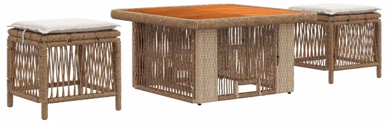 Set da Pranzo per Giardino 3 pcs Beige e Crema polyrattan