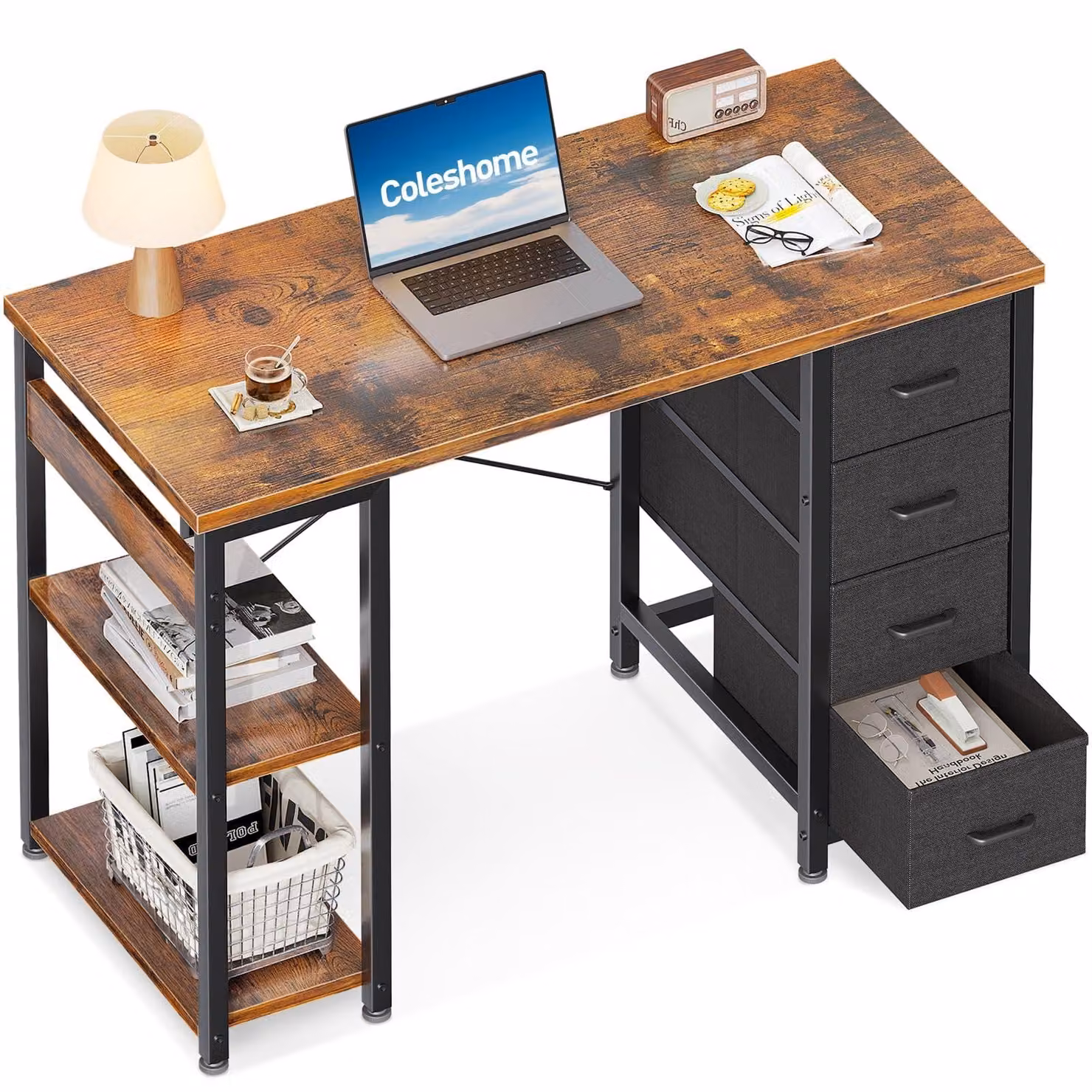 Scrivania con 4 cassetti, dimensioni 100x40 cm, colore marrone