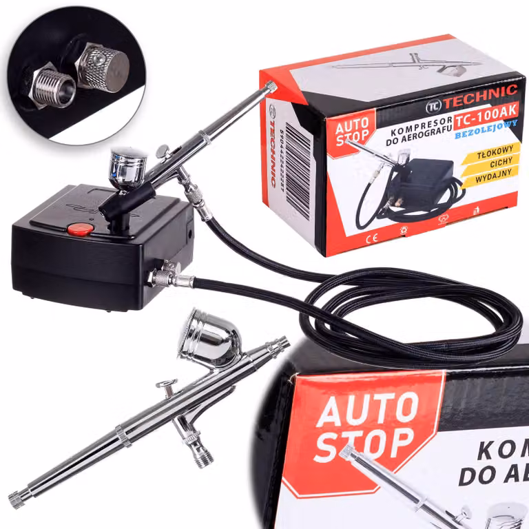 Mini compressore silenzioso per aerografo con atomizzatore e START-STOP Technic TC-100AK