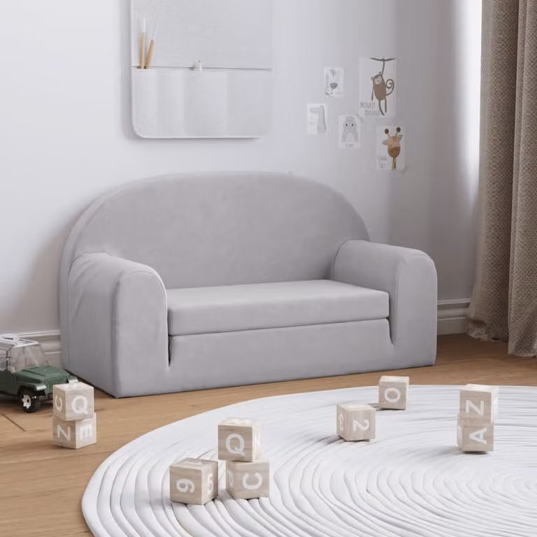 Maison Exclusive - Divano letto per bambini, 2 posti, grigio chiaro, in morbido tessuto peluche
