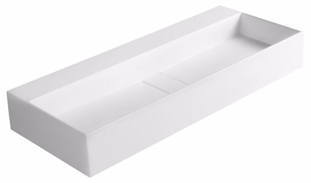 Lavabo CUBIS in resina minerale, 100x40 cm, senza foro per rubinetteria, bianco