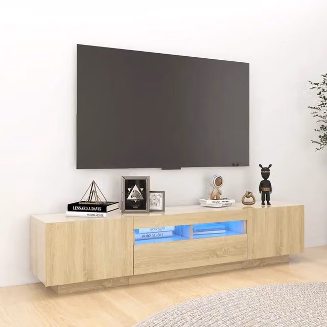 Mobile Porta TV Moderno vidaXL in Rovere con Luci LED Integrate, Colore Marrone, L: 180 cm, P: 35 cm, H: 40 cm – 1