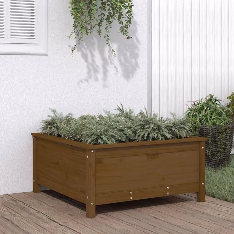 Fioriera da giardino vidaXL in legno di pino marrone L: 82,5 cm, P: 82,5 cm, H: 39 cm