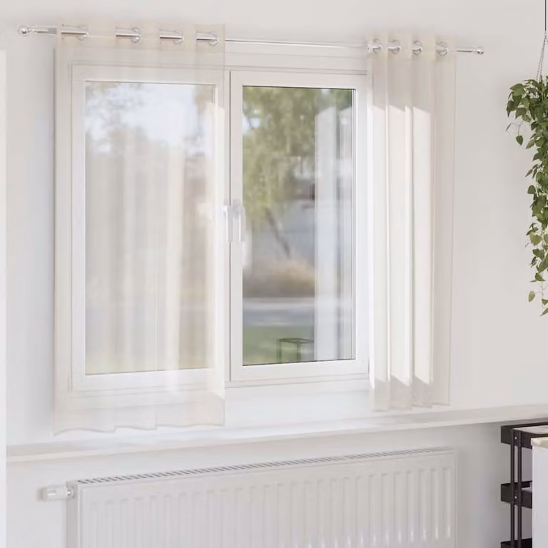 Set di 2 tende in voile semi-trasparenti vidaXL con occhielli, colore beige, L: 140 cm x H: 175 cm