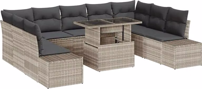 Set Divano da Giardino 10 pcs Grigio chiaro Poly Rattan