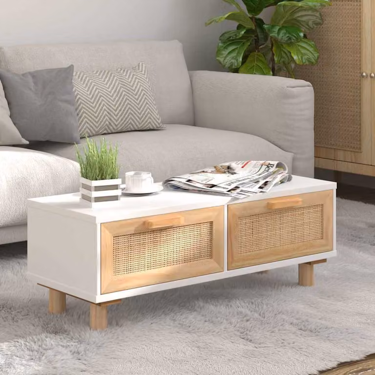 vidaXL Tavolino rettangolare bianco in legno di pino e multistrato L: 80 cm, P: 40 cm, H: 30 cm