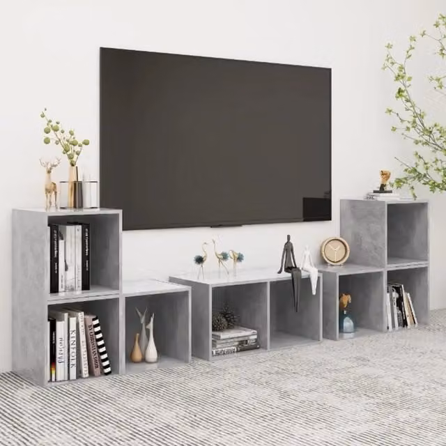 Set Mobile TV da 6 pezzi vidaXL in legno multistrato Grigio Cemento – 1