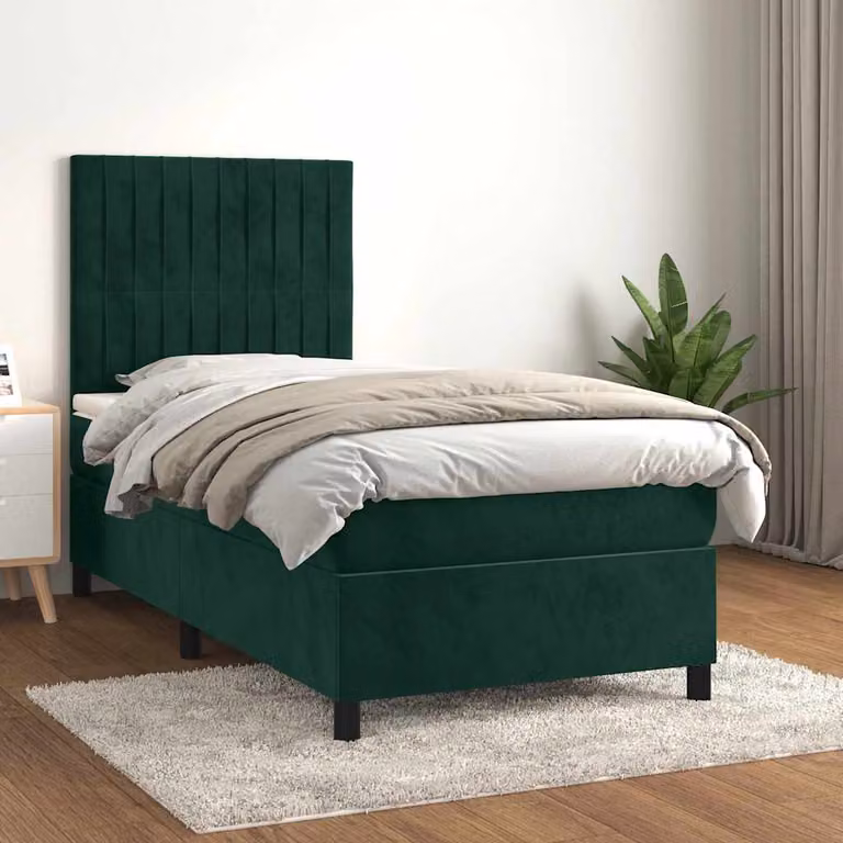 Letto Ibrido con Giroletto a Molle e Materasso vidaXL in Velluto Verde Scuro L 90 x P 200 cm
