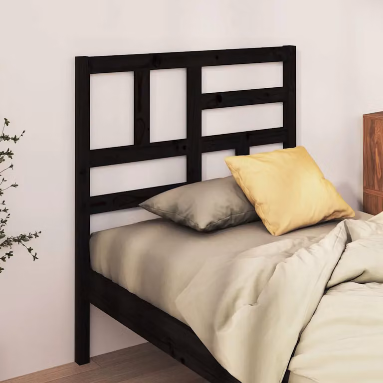 Testiera per letto vidaXL in legno massello di pino nero, stile rustico, L 96 cm x P 4 cm x H 104 cm
