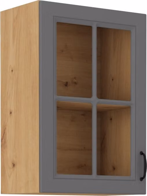 Armadietto superiore vetrato SOPHIA - larghezza 40 cm, grigio / rovere artisan