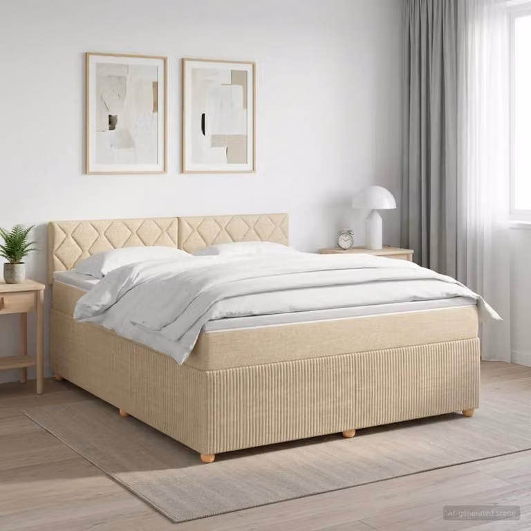Letto box spring con materasso vidaXL in tessuto beige e bianco, L 180 x P 200 cm