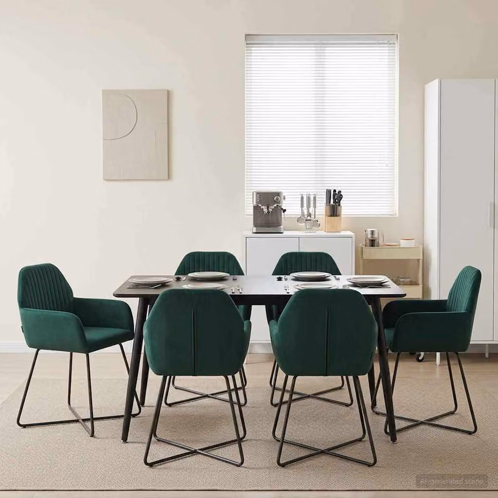 Set di 6 sedie da pranzo vidaXL in velluto verde scuro con struttura in metallo, L: 55 cm, P: 50 cm, H: 84 cm