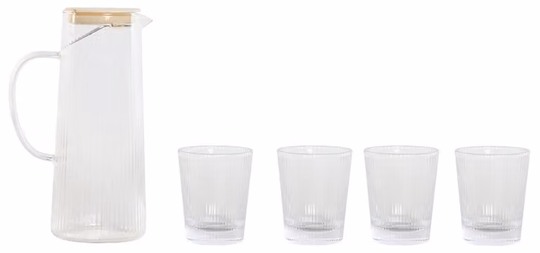 Set di 5 bicchieri in vetro borosilicato, dimensioni 8x8x9,5 cm, capacità 245 ml, colorati