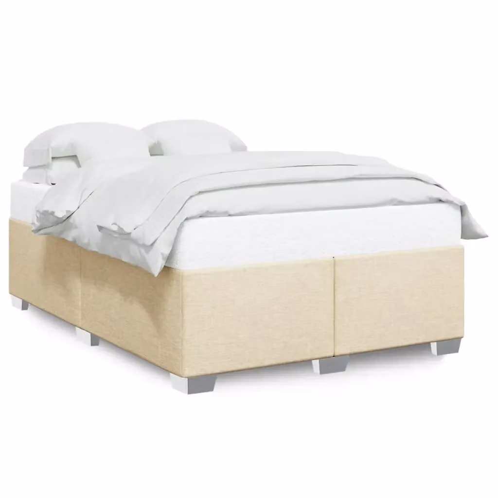 vidaXL Giroletto senza materasso in tessuto beige con doghe in legno L 160 cm x P 200 cm – 2