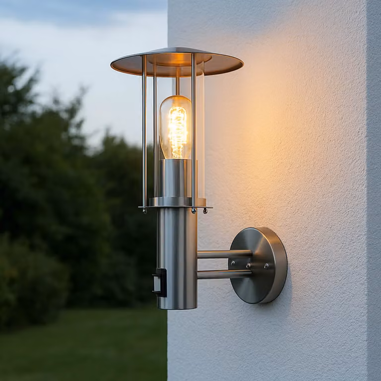 Applique da esterno con rilevatore di movimento ARTHUR argento acciaio inox vetro E27 lampada da parete marittima balcone