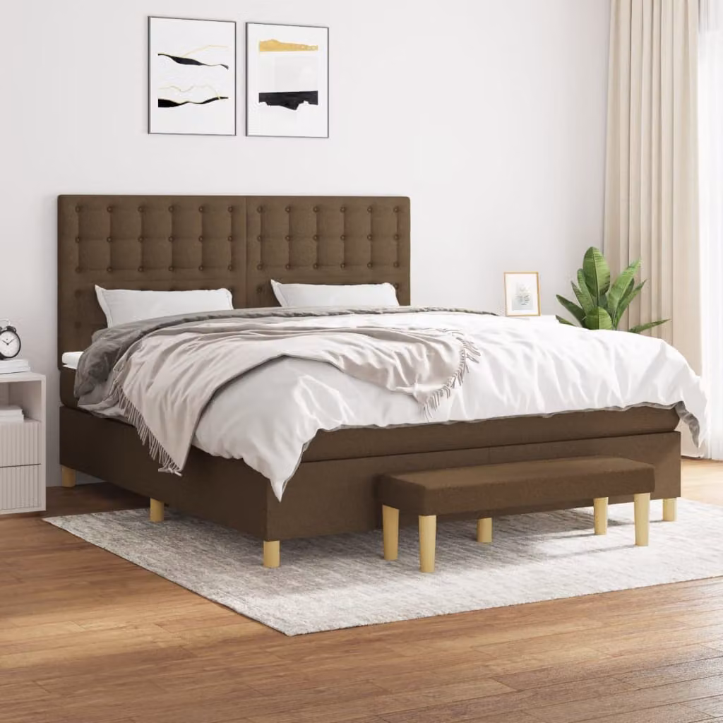 Giroletto a molle con materasso ibrido vidaXL in tessuto marrone e bianco L/P/H: 160 x 200 x 128 cm – 1