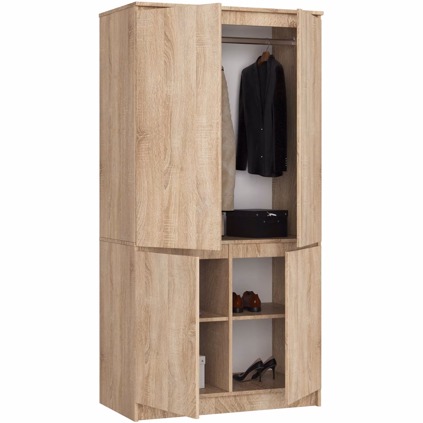 Armadio S90 da 90 cm, guardaroba a 4 ante, 4 scomparti, altezza 180 cm, profondità 51 cm, CLP