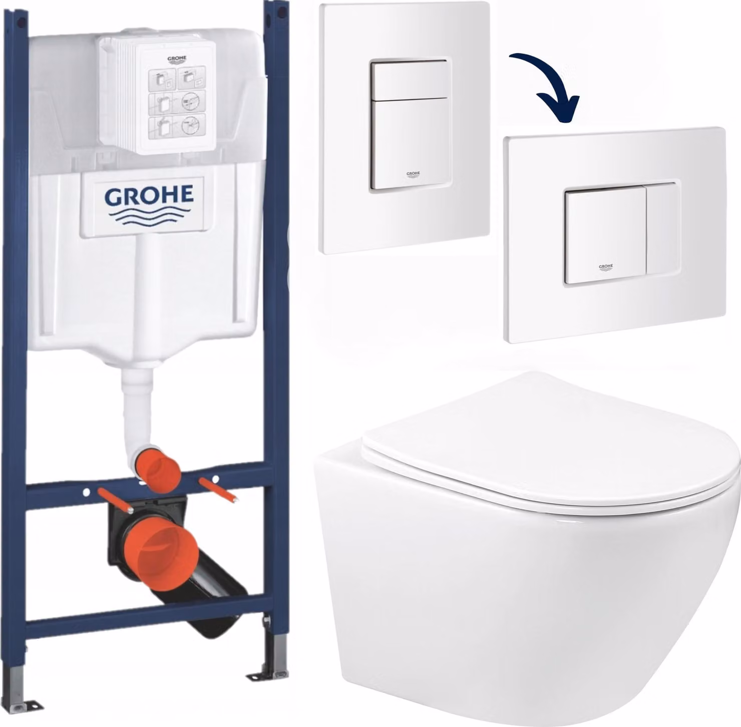 Domotechnika | Set per wc Geberit - 48,5X37X36,5 Cm - Bianco - Senza bordo - Igienico e innovativo - Telaio professionale a scomparsa - con pomolo