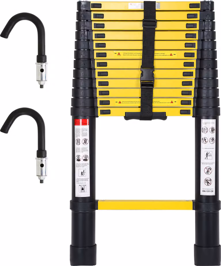 Scala telescopica professionale Jayseuw 3,8M alluminio nero portata 150kg scala multiuso piedini in gomma antiscivolo con ganci rimovibili
