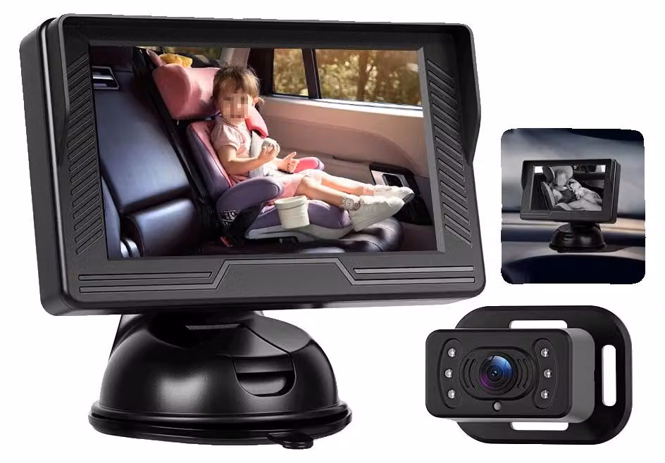 Monitor con specchietto retrovisore per auto per bambini, schermo IPS da 4,3 pollici, risoluzione della telecamera HD 480P, visione notturna, obiettivo grandangolare, adatto per SUV e automobili