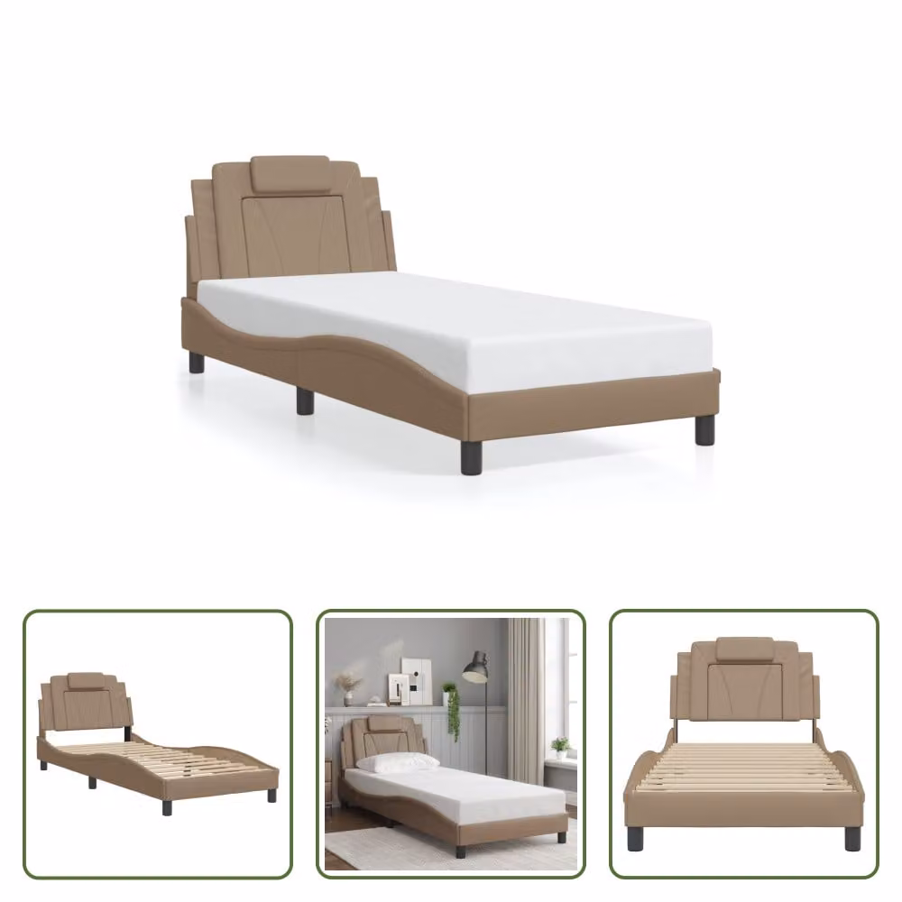 The Living Store Giroletto con testiera cappuccino-marrone 80x200 cm in ecopelle