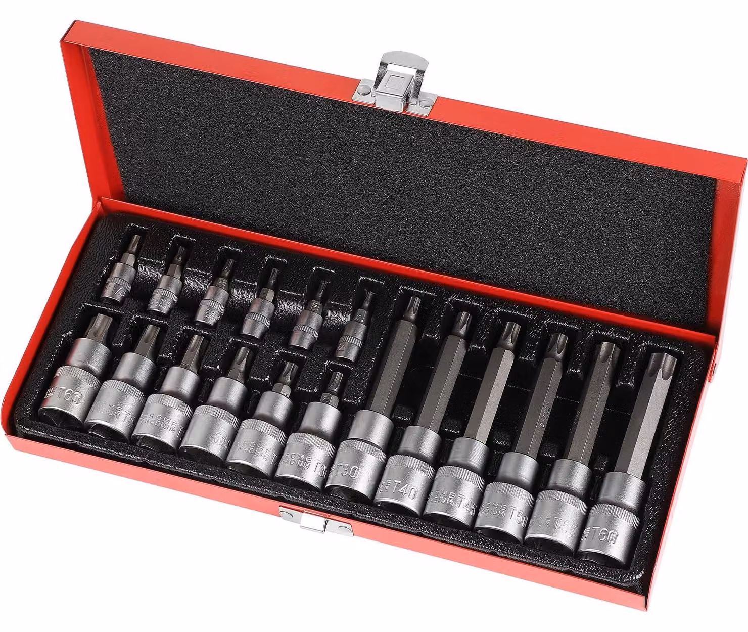 Set di chiavi a bussola Torx, 18 pezzi - 1/2 pollice - 1/4 di pollice - Custodia in metallo - Robusto - Adatto per applicazioni che richiedono un'elevata coppia