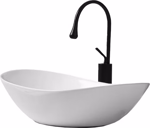 Lavabo in Vetroceramica, lavabo da appoggio, vaschetta lavabo, piano lavabo ovale bianco