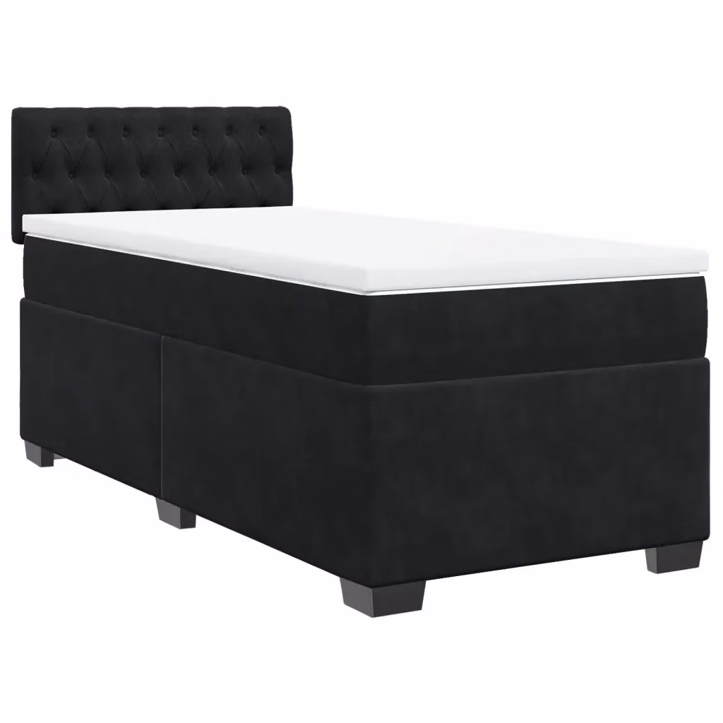 Letto Ibrido con Giroletto a Molle e Materasso vidaXL in Velluto Nero, L/P: 90 x 200 cm – 2