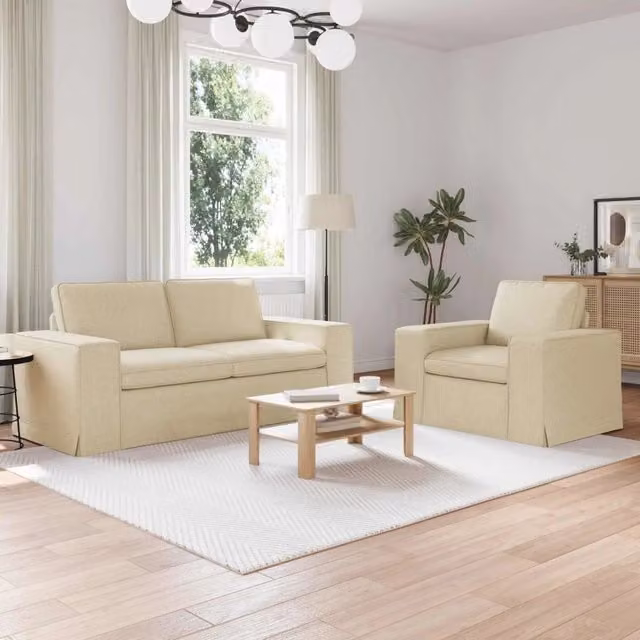 Set di divani 2 pz Crema Tessuto 3407549