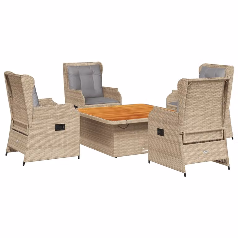 set di 5 pezzi da giardino con cuscini Beige poly rattan