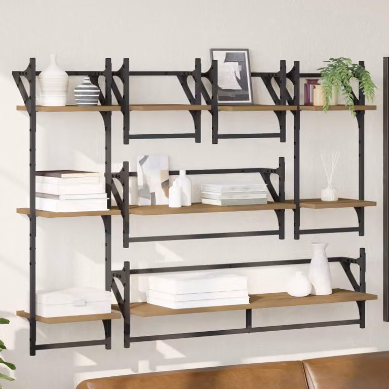 Set di 6 mensole da parete vidaXL in stile moderno, colore marrone, L 100 x P 25 x H 30 cm