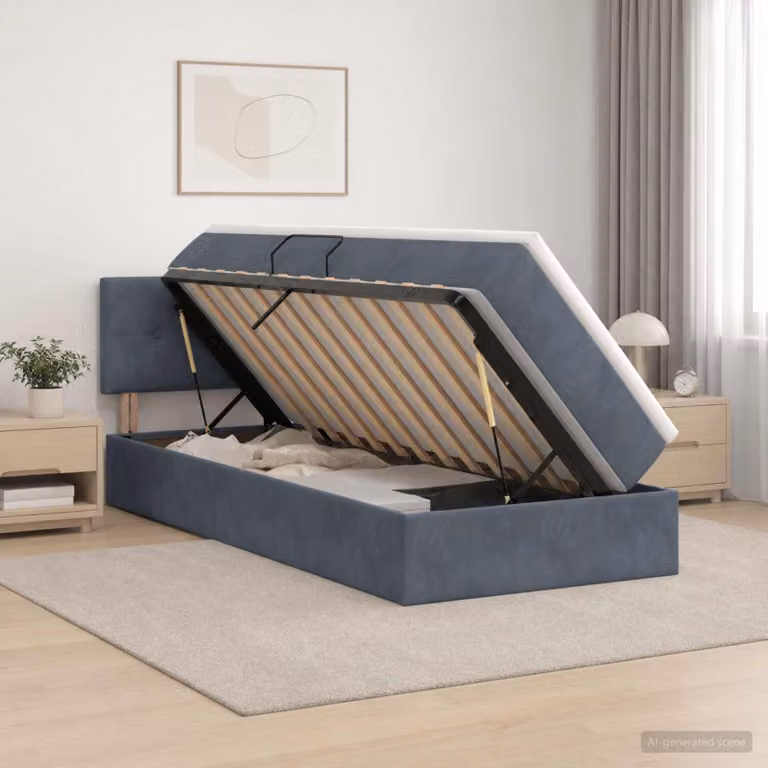 Letto con contenitore e illuminazione LED vidaXL in tessuto grigio con materasso a molle L/P/H: 100 x 200 x 88 cm