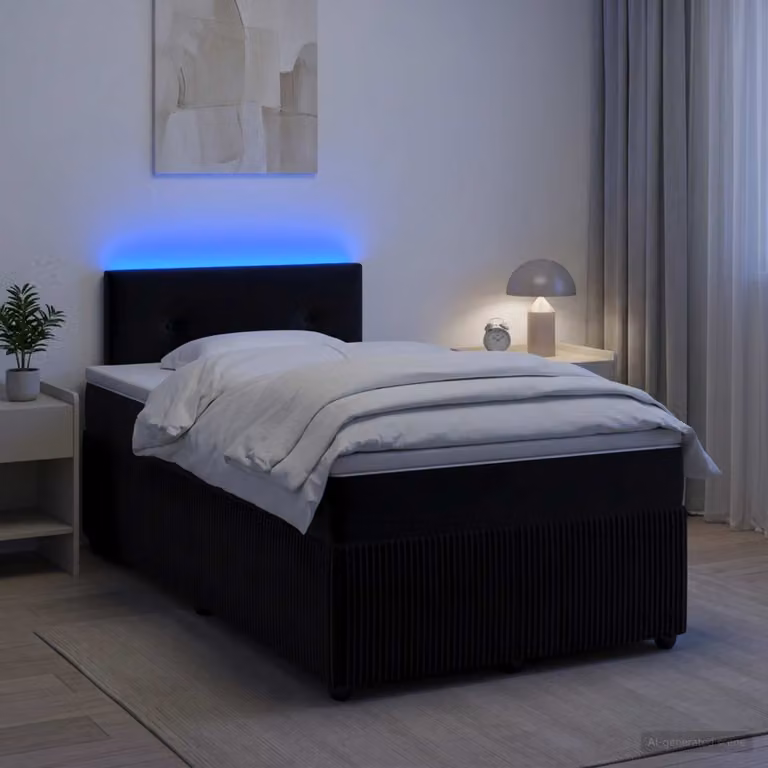 Letto box spring vidaXL in velluto nero con materasso ibrido e porta USB L/P: 120 x 200 cm