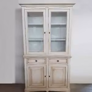 Cristalliera in legno con ante in vetro e specchio stile shabby bianco anticato Mobili 2G L/P/H: 117 x 46 x 220 cm
