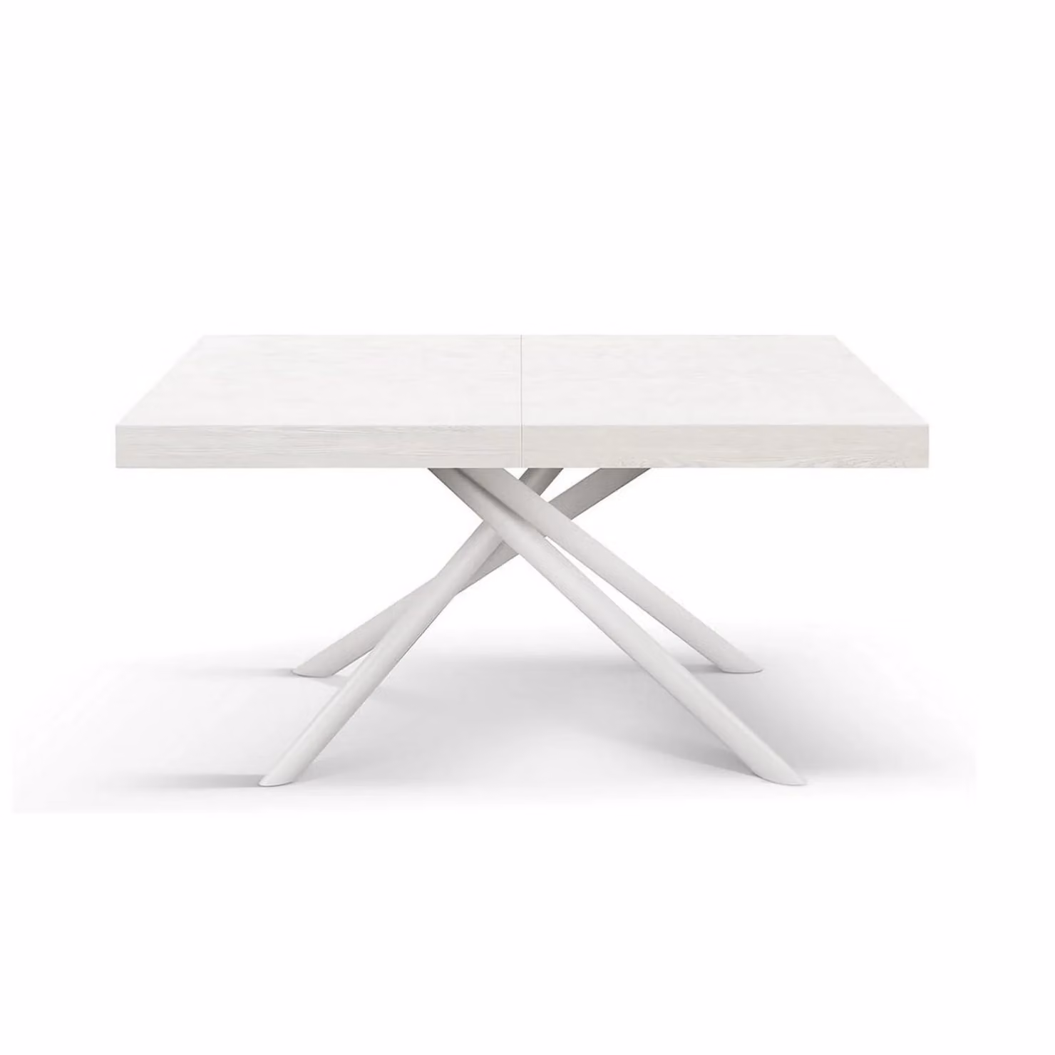 Tavolo CARRARA in legno, finitura bianco frassinato e base in metallo verniciato bianco, allungabile 160×90 cm – 240×90 cm
