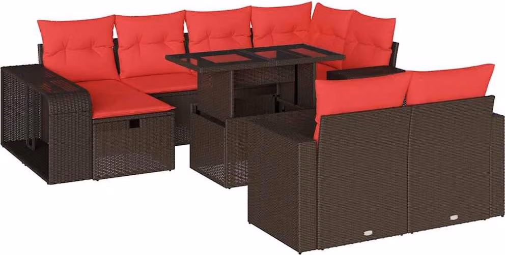 Set Divani da Giardino 11 pz con Cuscini Marrone in Polyrattan