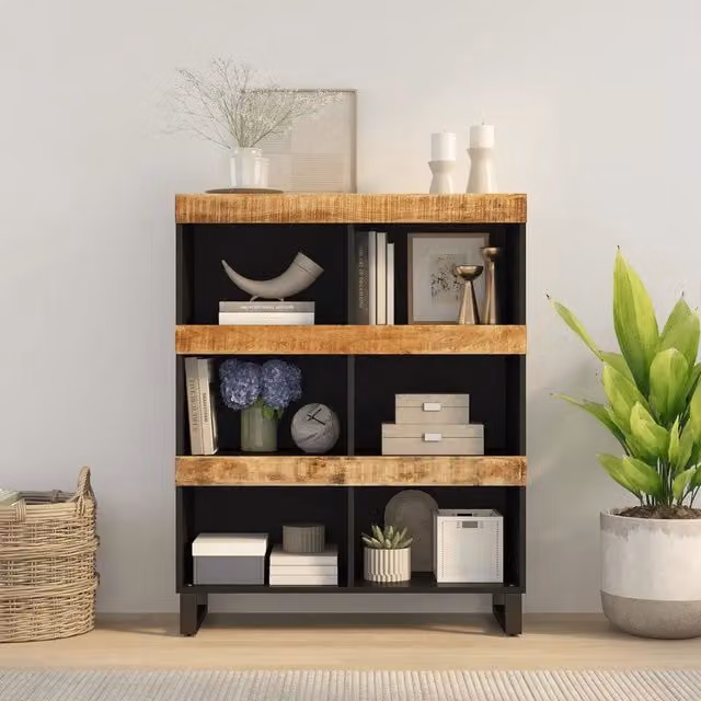 Credenza in legno di mango e metallo stile industriale vidaXL, marrone, L: 85 cm, P: 33 cm, H: 107 cm