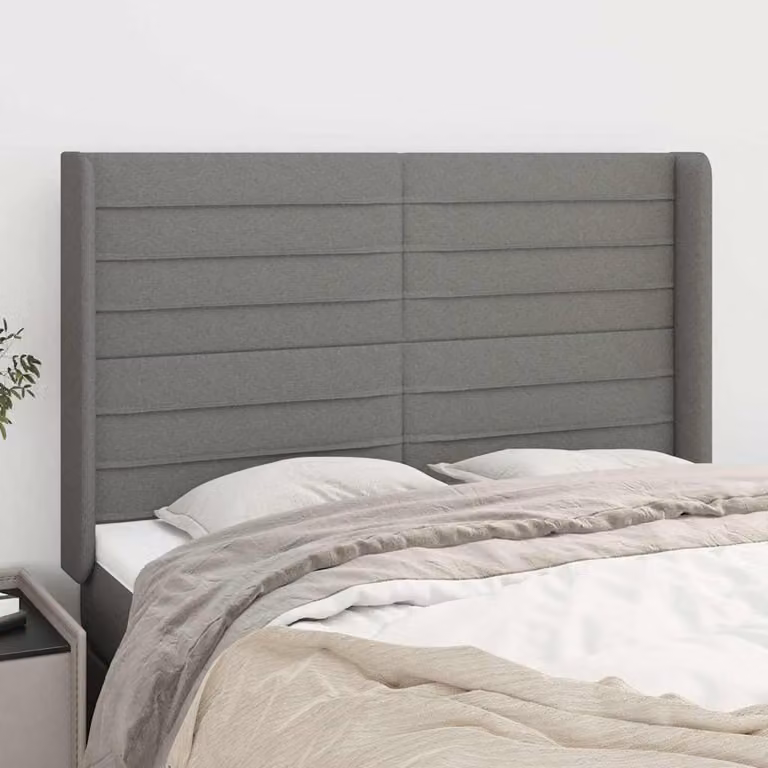 Testiera ad orecchio vidaXL in tessuto grigio con struttura in legno L: 147 cm, P: 16 cm, H: 118/128 cm