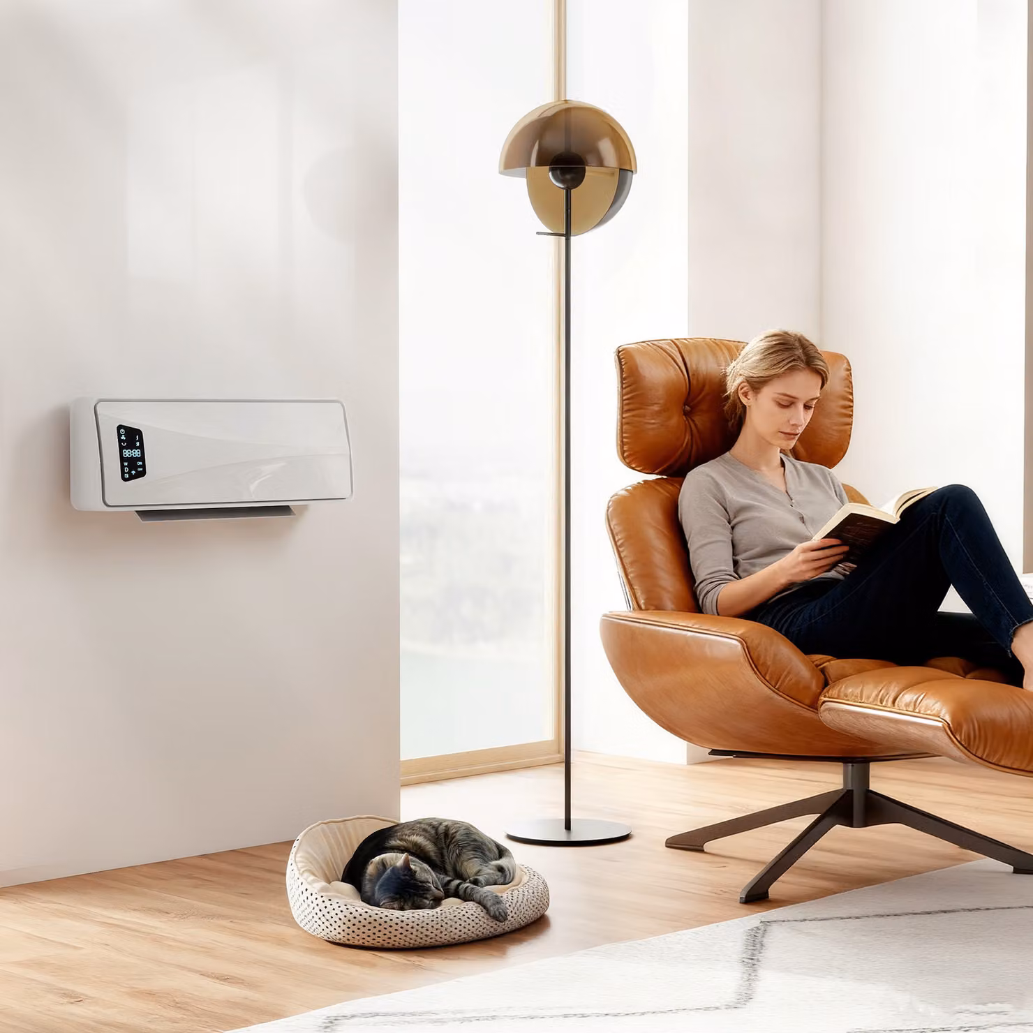 Stufa in ceramica a parete HOMCOM da 2000W con telecomando, timer e 3 modalità, Bianco – 2