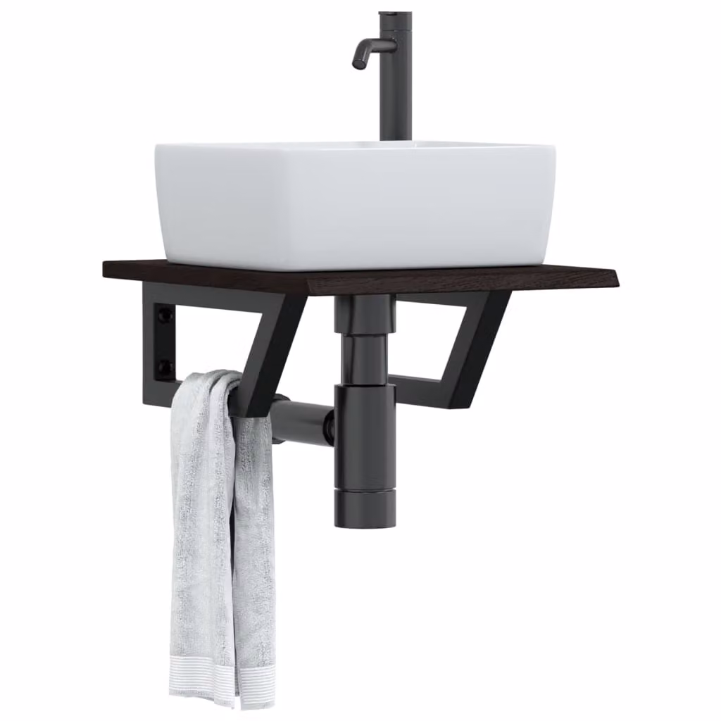 vidaXL Ripiano da parete per lavabo moderno in acciaio e rovere color marrone e nero