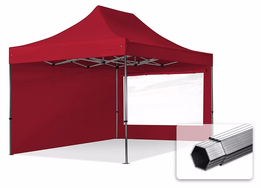 TOOLPORT 3x4,5m gazebo pieghevole PES con laterali (finestre panoramiche), PROFESSIONAL alluminio, rosso
