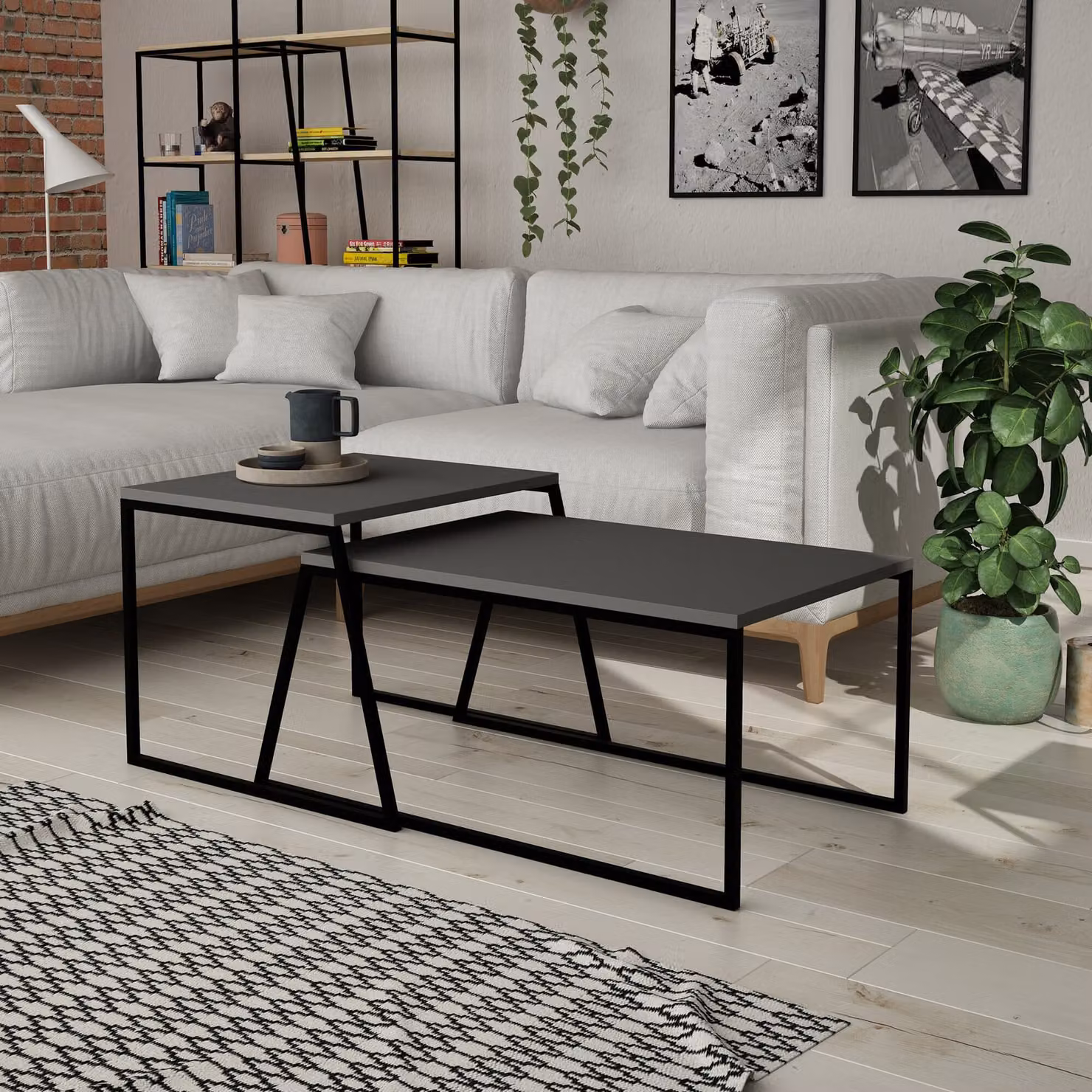 Skye Decor, Pal Orta Sehpa - Antracite, Couchtische, Anthrazit, 88 x 38 x 50 cm