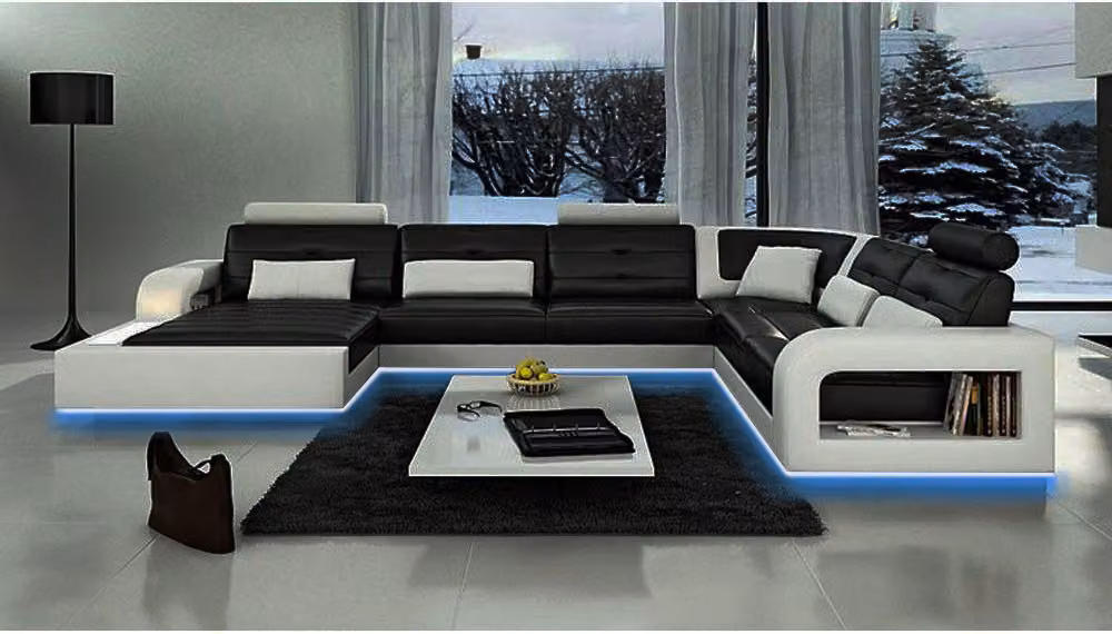 Ledersofa mit USB Ledercouch Schlafsofa Sofa Garnitur Wohnlandschaft Eckcouch