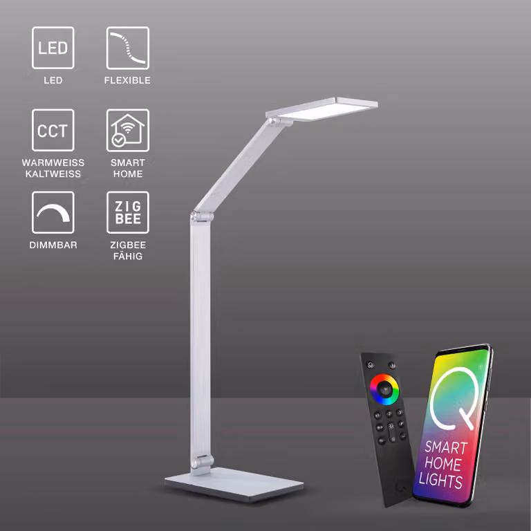 Paul Neuhaus Lampada da tavolo a LED Q-HANNES Smart Home orientabile in altezza, cambio colore luce CCT in alluminio soggiorno, camera da letto, ufficio 4875-95