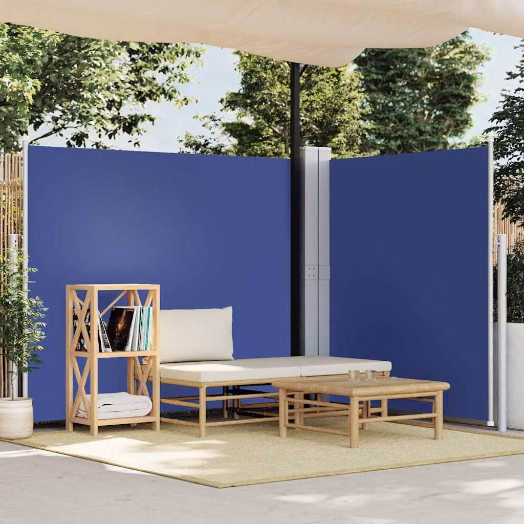 vidaXL Tenda da Sole Laterale Retrattile Blu in Poliestere e Acciaio L: 600 cm, H: 160 cm