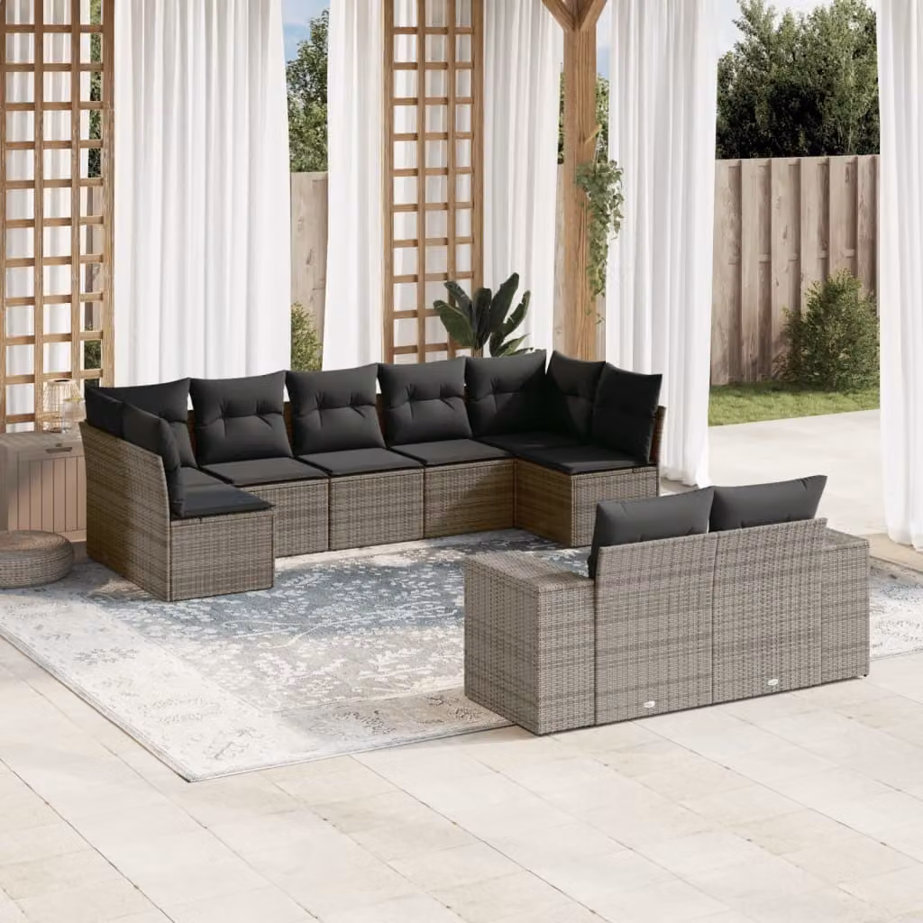 Maison Exclusive - Set Divano da Giardino 9 pz con Cuscini Grigio in Polyrattan